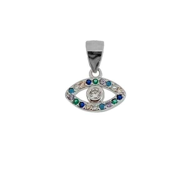 COLGANTE OJO TURCO PLATA 1ª LEY 7 X 12 MM.