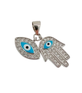 COLGANTE OJO TURCO / MANO FATIMA PLATA 1