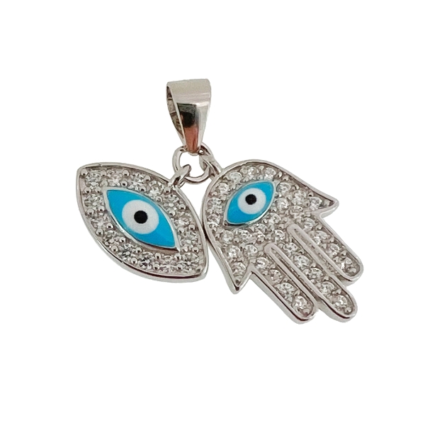 COLGANTE OJO TURCO / MANO FATIMA PLATA 1