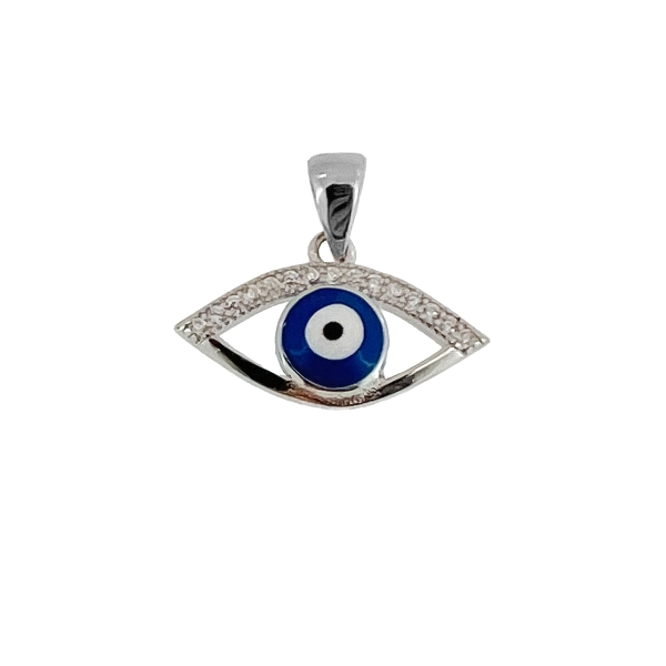 COLGANTE OJO TURCO PLATA 1ª LEY 8 X 18 MM.