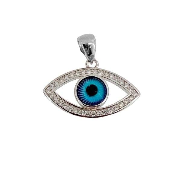 COLGANTE OJO TURCO PLATA 1ª LEY 10 X 20 MM.