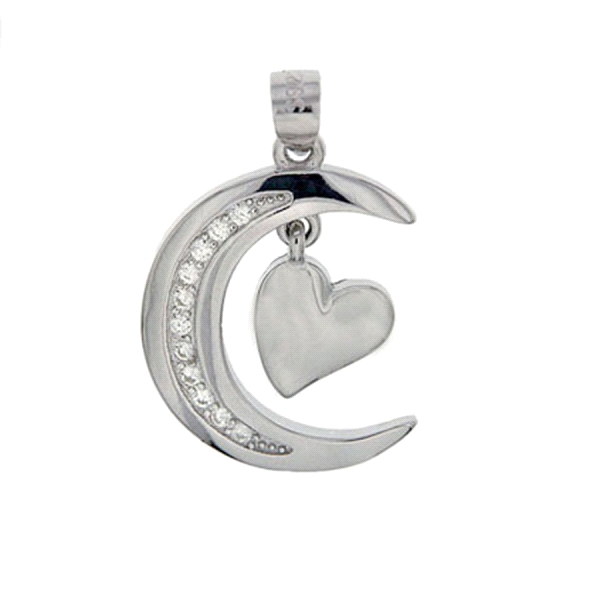 COLGANTE LUNA CORAZON PLATA PRIMERA LEY