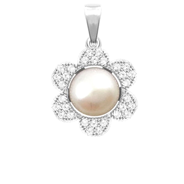 COLGANTE PERLA BOTON PLATA 1ª LEY
