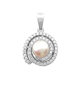 COLGANTE PERLA BOTON PLATA 1ª LEY