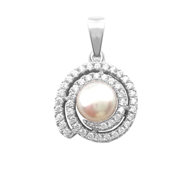 COLGANTE PERLA BOTON PLATA 1ª LEY