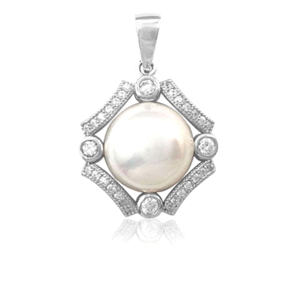 COLGANTE PERLA SINTETICA Z PLATA 925 MIL.