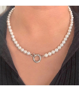 COLLAR PERLAS SHELL 6 MM PLATA 1ª LEY 45