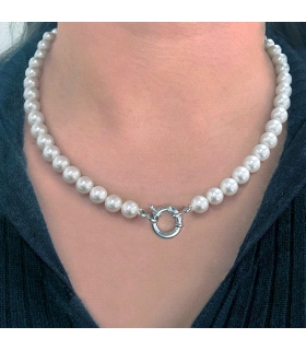 COLLAR PERLAS SHELL 8 MM PLATA 1ª LEY 45