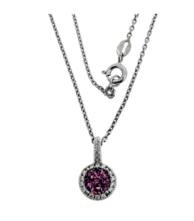 COLLAR PIEDRA DRUSA COLOR AMATISTA PLATA