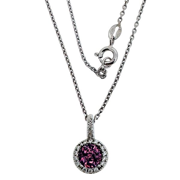 COLLAR PIEDRA DRUSA COLOR AMATISTA PLATA