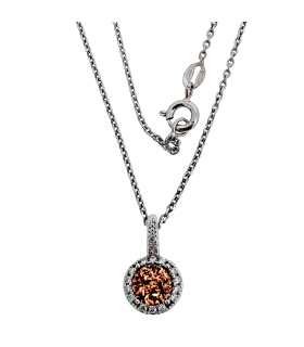 COLLAR PIEDRA DRUSA COLOR COÑAC PLATA