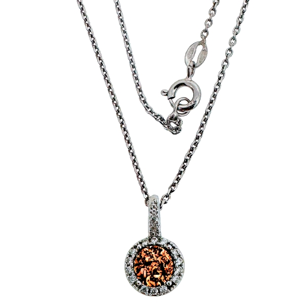 COLLAR PIEDRA DRUSA COLOR COÑAC PLATA