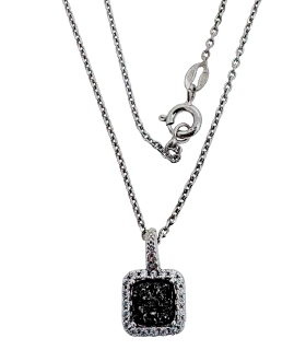 COLLAR PIEDRA DRUSA COLOR NEGRA PLAT