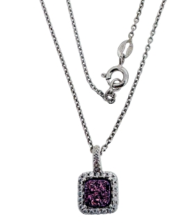 COLLAR PIEDRA DRUSA COLOR AMATISTA PLATA