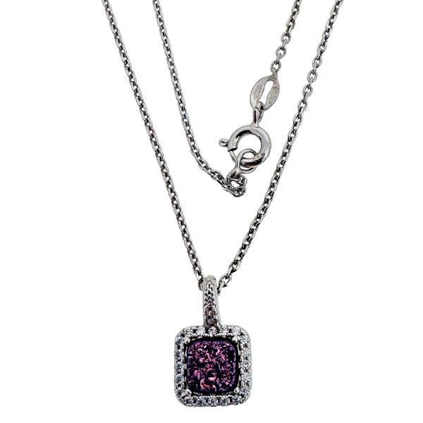 COLLAR PIEDRA DRUSA COLOR AMATISTA PLATA