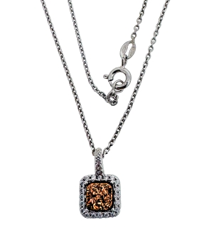 COLLAR PIEDRA DRUSA COLOR COÑAC PLATA