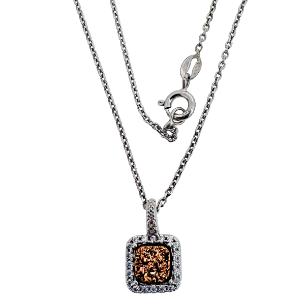 COLLAR PIEDRA DRUSA COLOR COÑAC PLATA