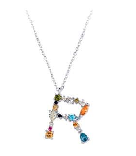 COLLAR LETRA R PIEDRAS PLATA 1ª LEY