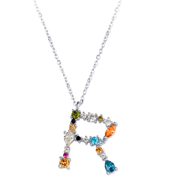 COLLAR LETRA R PIEDRAS PLATA 1ª LEY