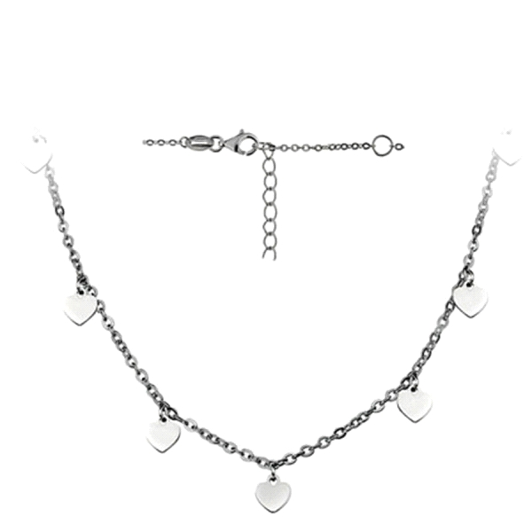 GARGANTILLA CORAZONES PLATA 1ª LEY 40CM
