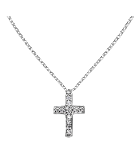 COLLAR CRUZ CIRCONITAS  PLATA 1ª LEY 38