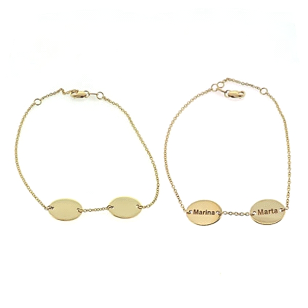 PULSERA DOS PLACAS OVAL ORO 1ª LEY