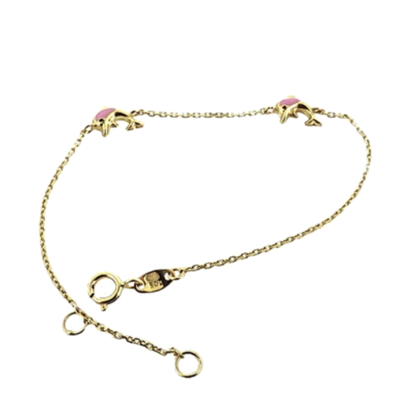 PULSERA DELFIN ORO 1ª LEY ESMALTE ROSA
