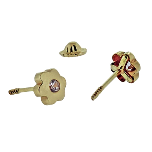 PENDIENTE FLOR ORO 1ªLEY 5.5MM ZIRCONITA