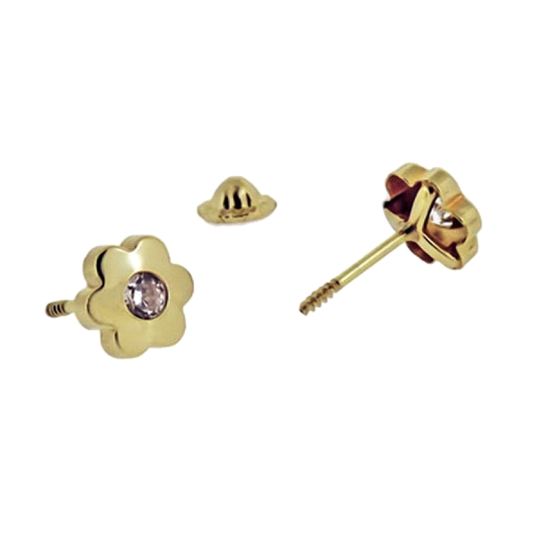 PENDIENTE FLOR ORO 1ªLEY 6.5MM ZIRCONITA
