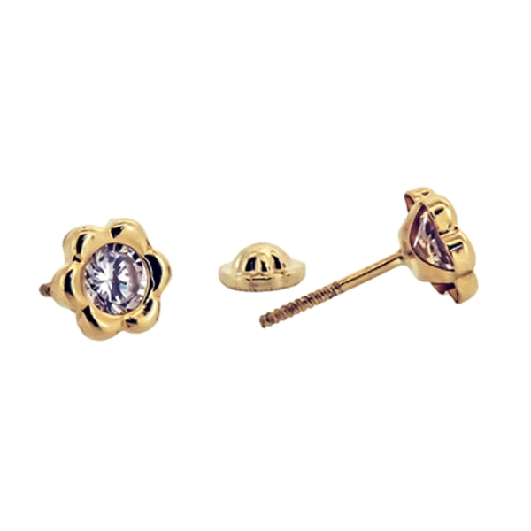PENDIENTE FLOR ORO 1ª LEY 6 MM ZIRCONITA