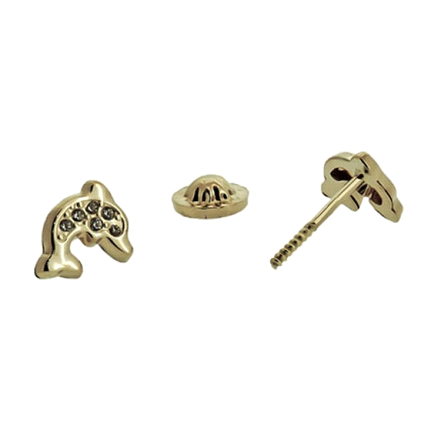 PENDIENTE DELFIN ORO 1ª LEY ZIRCONITAS