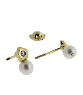 PENDIENTE FLOR PERLA ORO 18 KTES. 4 MM.