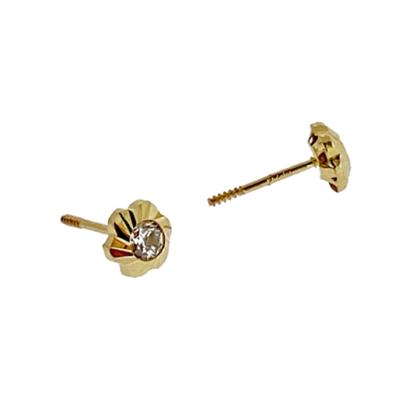 PENDIENTE FLOR ORO 1ª LEY 5 MM CIRCONIT.
