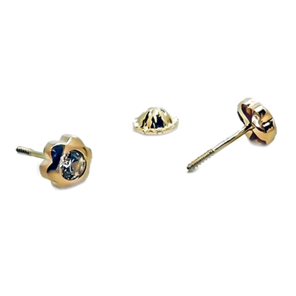 PENDIENTE FLOR ORO 1ª LEY 5 MM ZIRCONITA