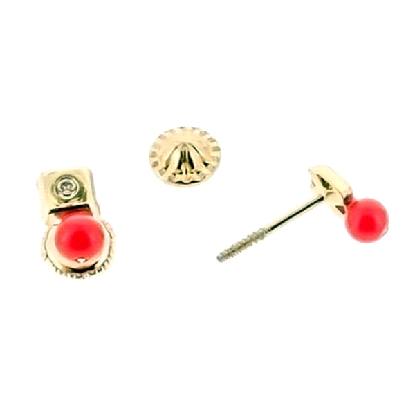 PENDIENTE CORAL ORO 1ª LEY 3.5X3.5 ZIRCO