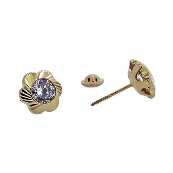 PENDIENTE FLOR ORO 1ª LEY 9 MM CIRCONITA