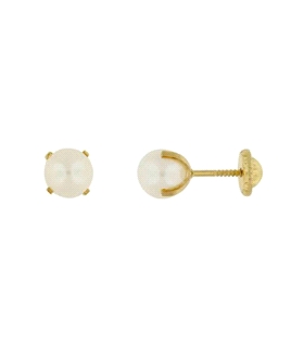 PENDIENTE PERLA NATURAL ORO 1ª LEY 5 MM
