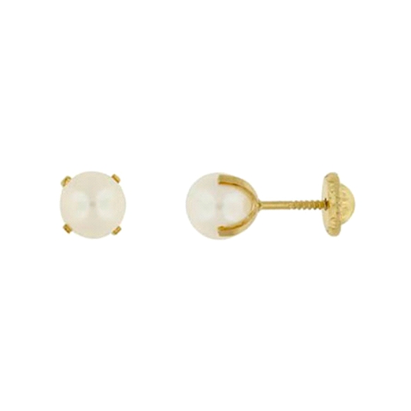 PENDIENTE PERLA NATURAL ORO 1ª LEY 5 MM