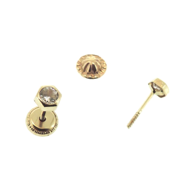 PENDIENTE HEXAGONO ORO 1ª LEY 3,5 MM ZIR