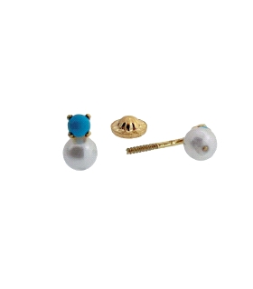 PENDIENTE PERLA / TURQUESA ORO 18 KTES.