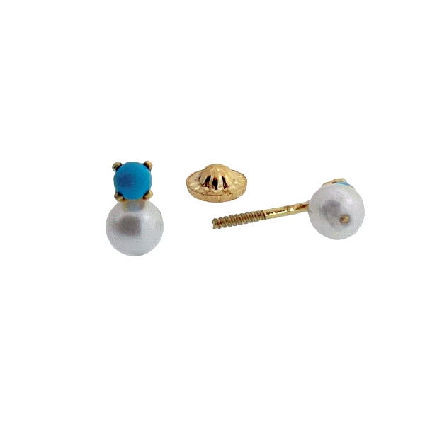 PENDIENTE PERLA / TURQUESA ORO 18 KTES.