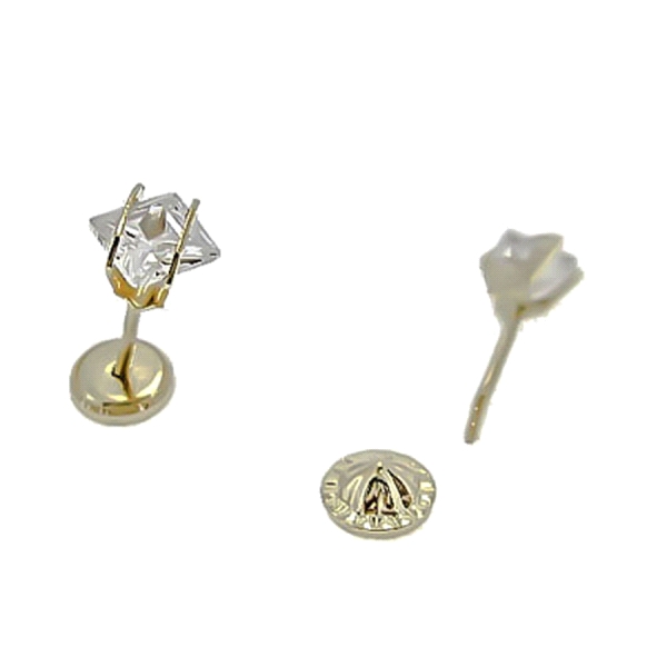 PENDIENTE ZIRCONITAS ORO 1ª LEY 4 X4 MM