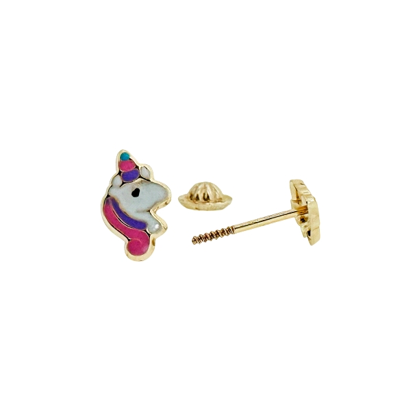 PENDIENTE UNICORNIO ESMALTE ORO 18 KTES.