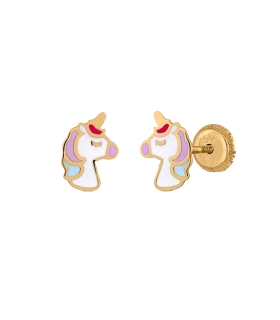 PENDIENTE UNICORNIO ESMALTE ORO 18 KTES.