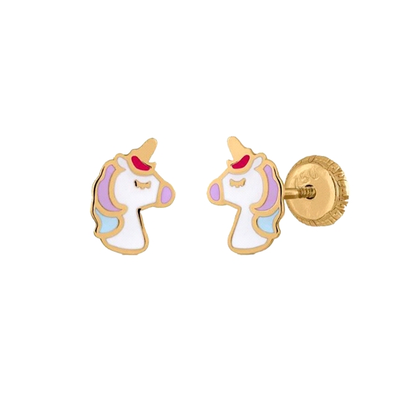 PENDIENTE UNICORNIO ESMALTE ORO 18 KTES.