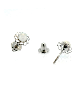 PENDIENTE PERLA ORO BLAN 1ª LEY FLOR 6,4