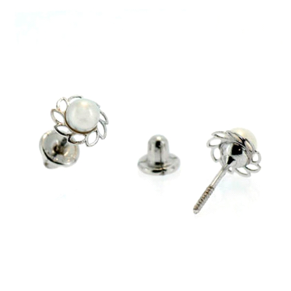 PENDIENTE PERLA ORO BLAN 1ª LEY FLOR 6,4