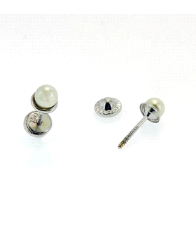 PENDIENTE PERLA ORO BLANCO 1ª LEY 4 MM .