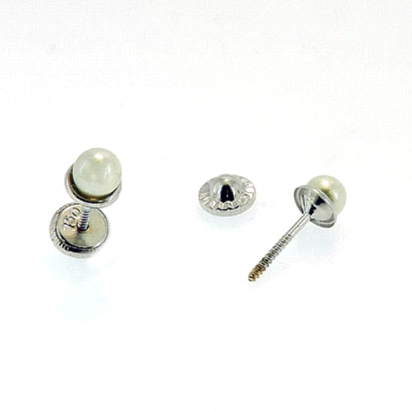 PENDIENTE PERLA ORO BLANCO 1ª LEY 4 MM .