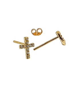 CRUZ PENDIENTE ORO 1ª LEY 7,10X6MM ZIR.